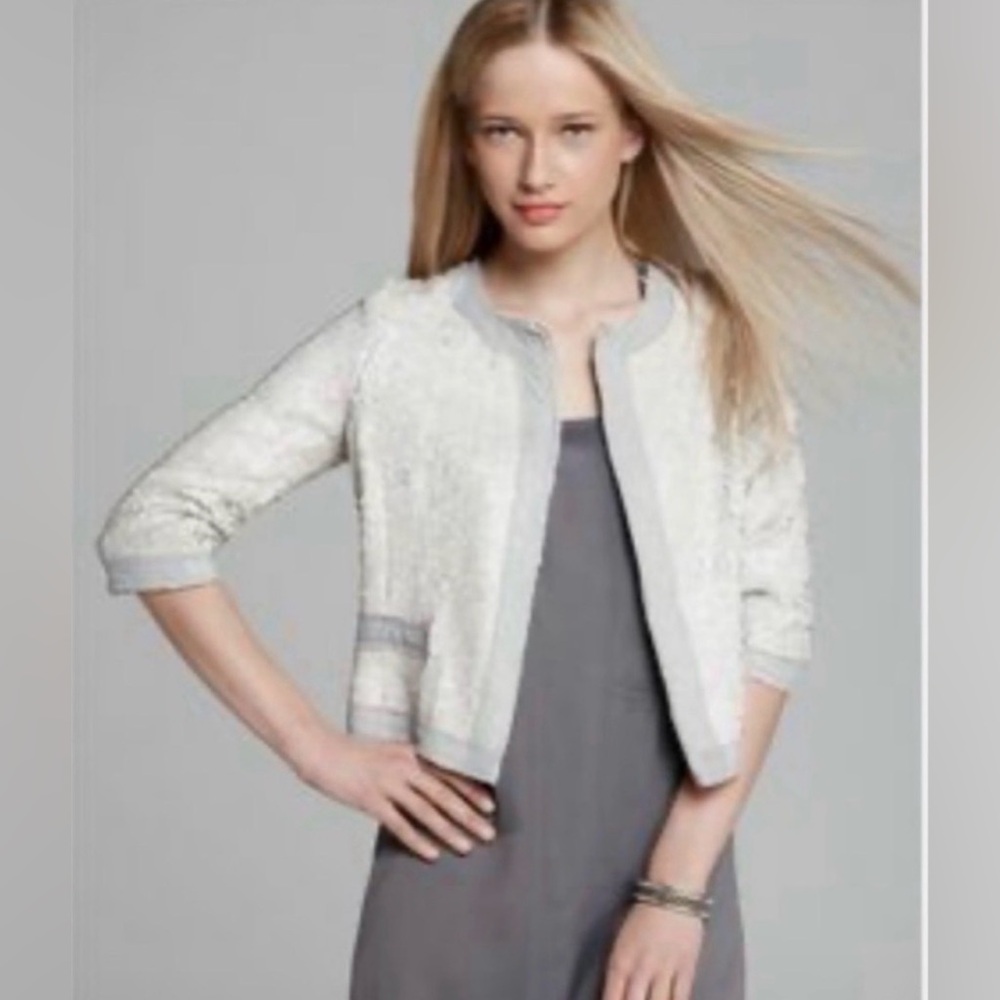 Milly of New York - Adriana Sequin Bone (Gray) Jacket - Size 4 - EUC